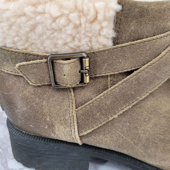 UGG Benson Boot Dove Women's Leather Ankle Boots Cream Sherpa Lining - Picture 5 of 13